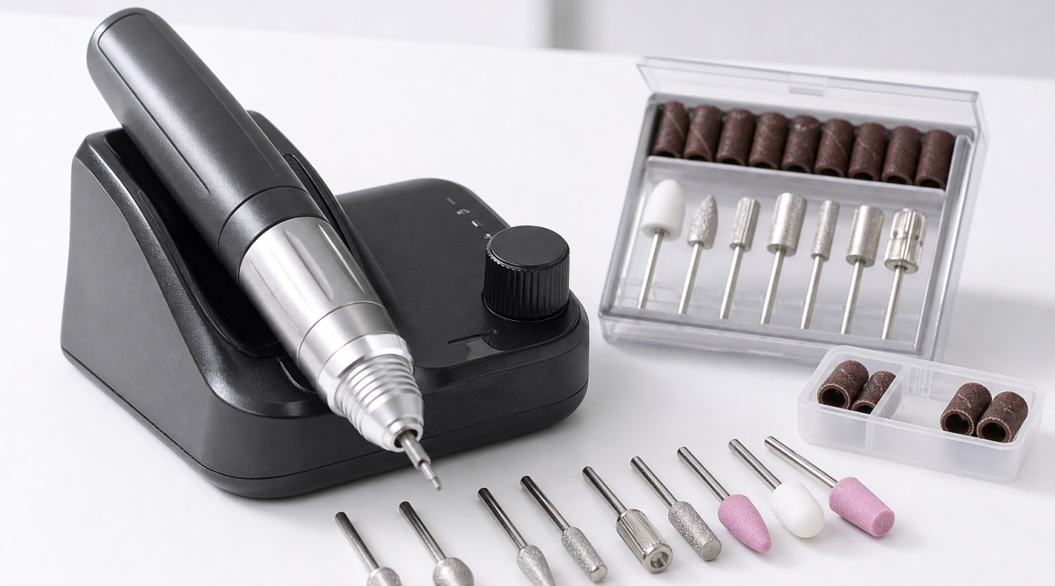 Drill profesional para manicura con set de brocas intercambiables