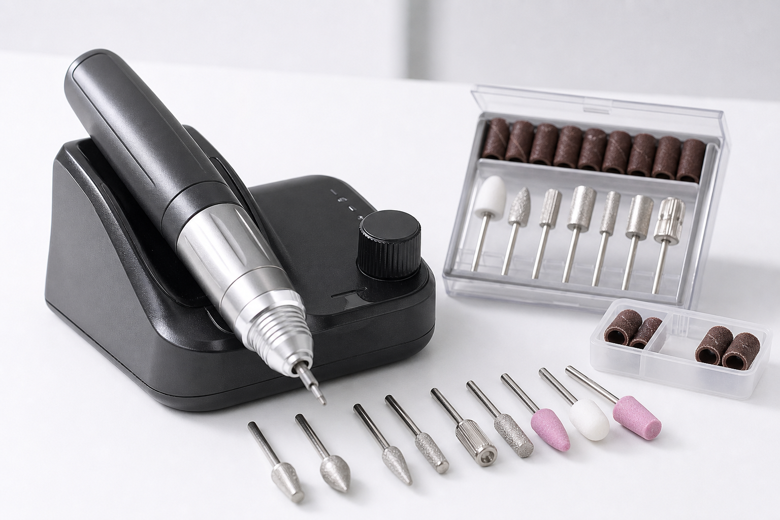 Drill profesional para manicura con set de brocas intercambiables